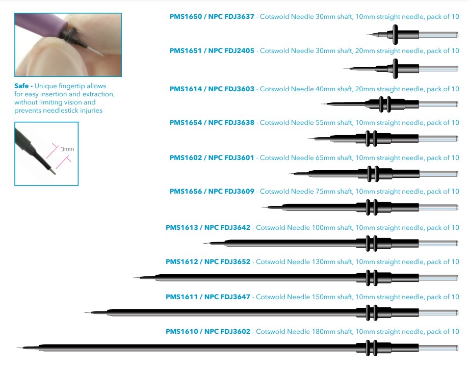 Cotswold Tungsten Micro dissection needles 3mm straight range shaft 300mm to 180mm