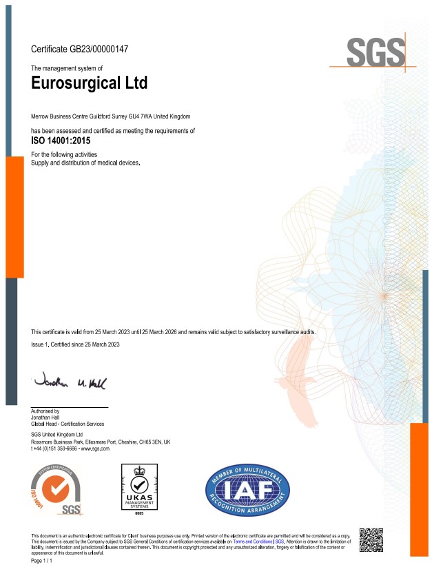Eurosurgical ISO 14001 - 25-03-2023 to 25-03-2026